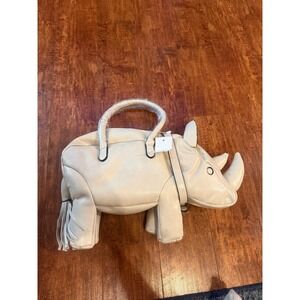 Novelty Rhino Animal Shaped Handbag Cream Faux Leather Crossbody Satchel 2566#